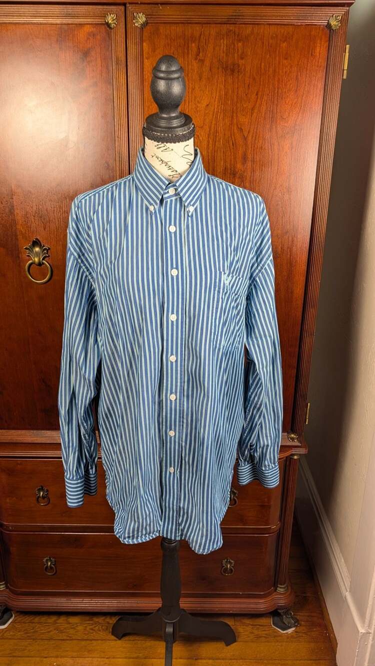 Panhandle Blue and White Vertical Striped Texas Long Sleeve Shirt XL